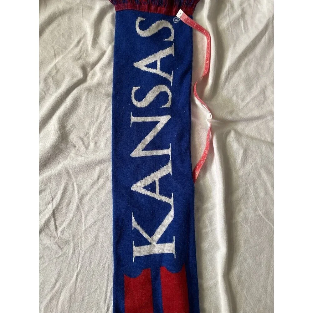 Kansas Jayhawks Knit Scarf Blue & Red With Fringes 57